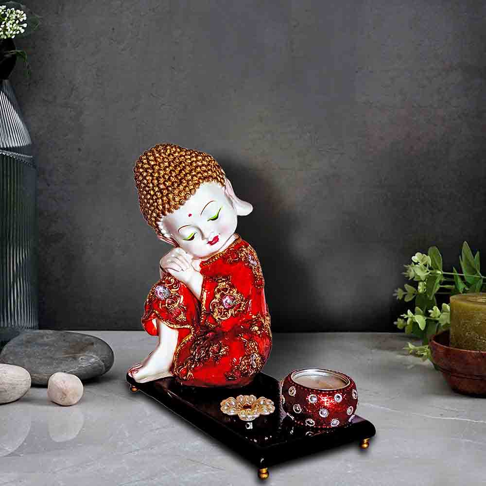 Laughing Baby Buddha Idol on Tray
